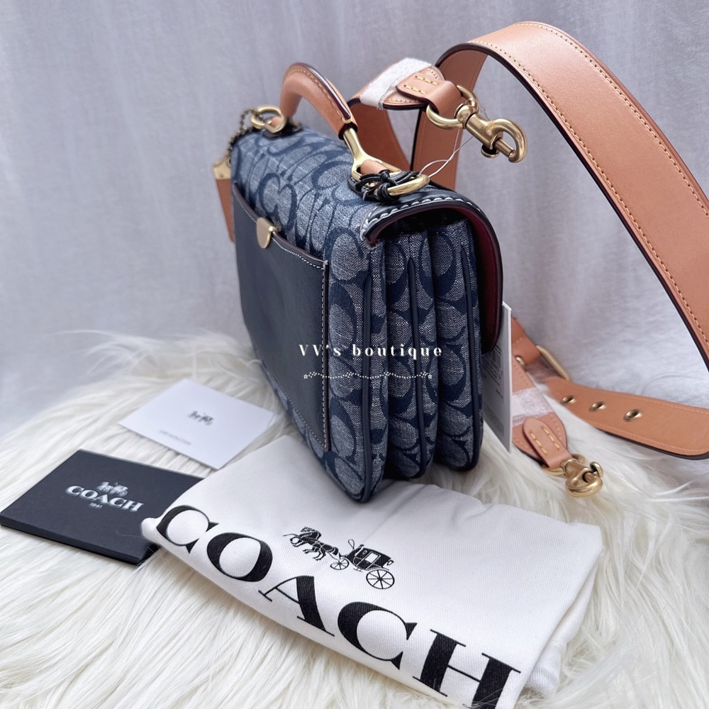 NWT Coach Riley Top Handle 22 In Signature Chambray Midnight Navy 3630 RARE FIND - Picture 6 of 13